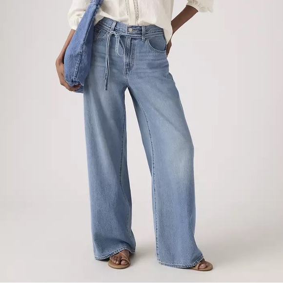 Levi's Denim - NWT Levi's XL Baggy Straight Jeans Light Wash Blue Size 27x31 Tie Waist Y2K